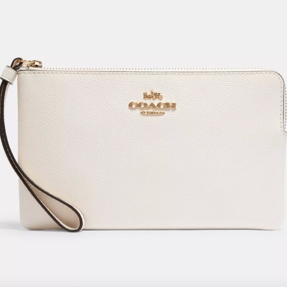 NEW Coach Large Corner Zip Wristlet Wallet Crossgrain Leather CV395 Chalk White - Picture 1 of 4